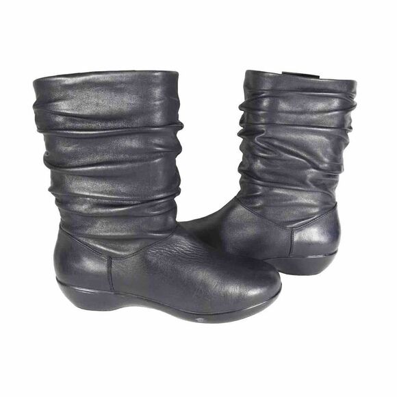 Dansko Women's Devin US8-8,5 EU 39 Solid Black Leather Pull On Slouch Boots - Picture 8 of 12